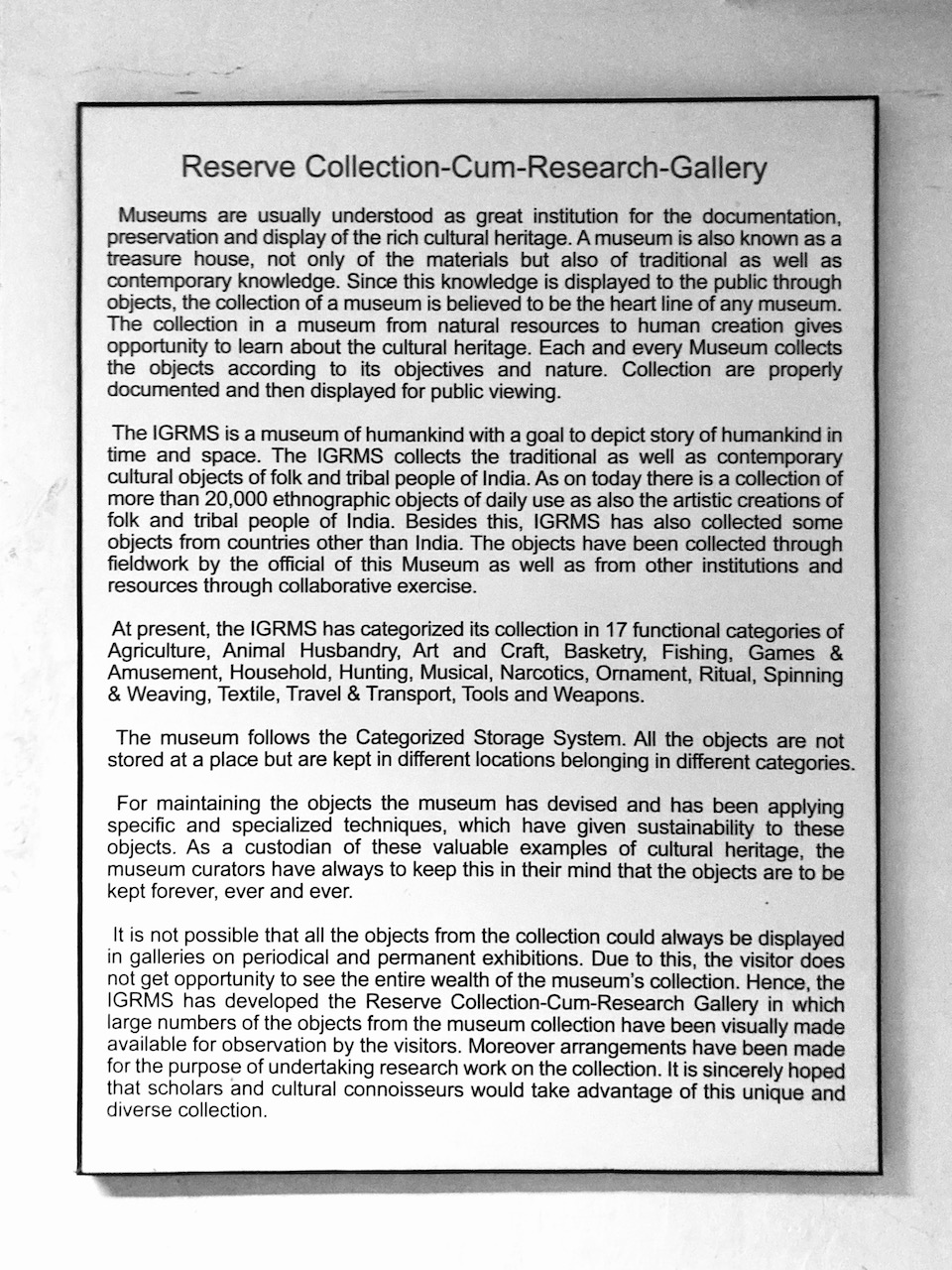 reserve collection cum reserve gallery